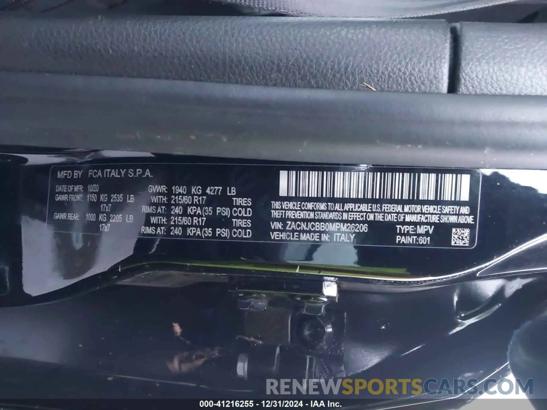 9 fotografías del automóvil dañado ZACNJCBB0MPM26206 JEEP RENEGADE 2021