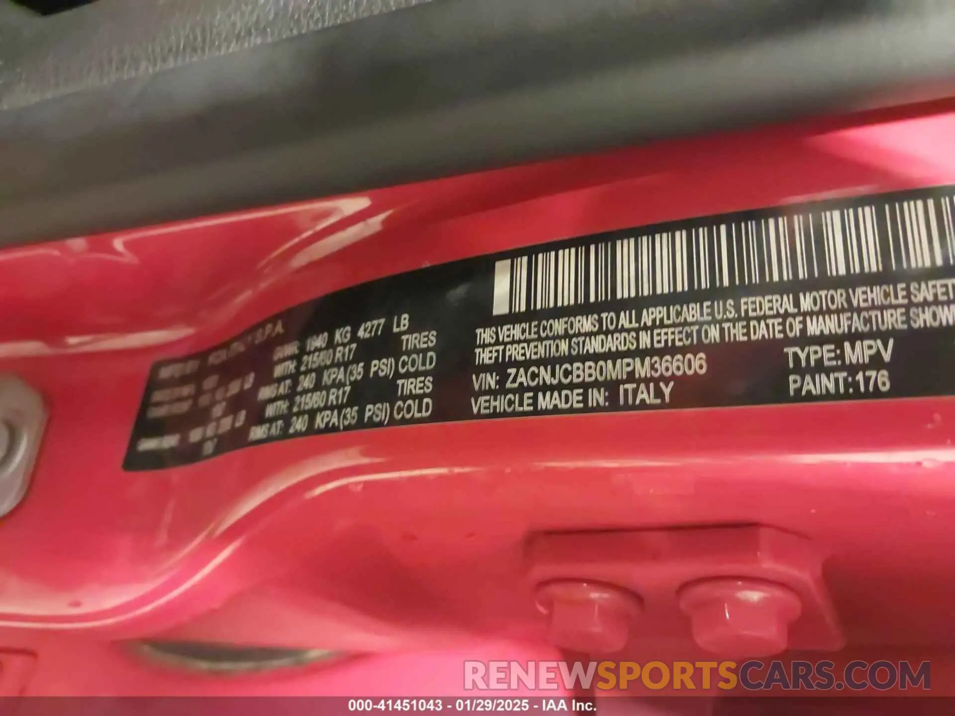 9 fotografías del automóvil dañado ZACNJCBB0MPM36606 JEEP RENEGADE 2021