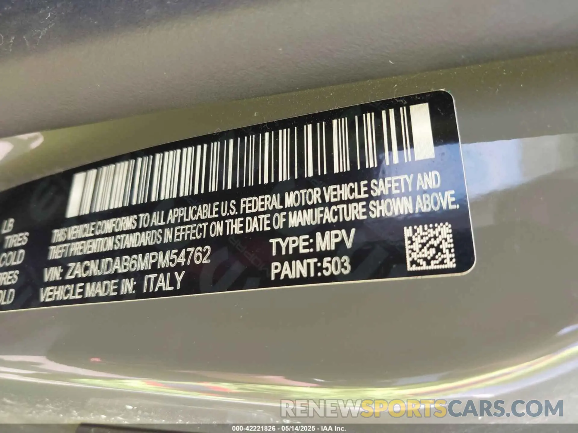 9 fotografías del automóvil dañado ZACNJDAB6MPM54762 JEEP RENEGADE 2021