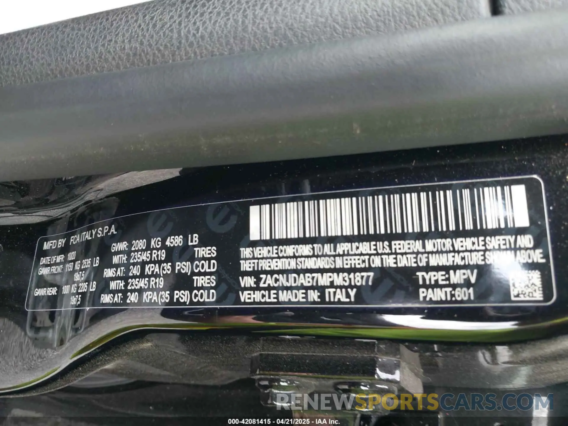 9 fotografías del automóvil dañado ZACNJDAB7MPM31877 JEEP RENEGADE 2021