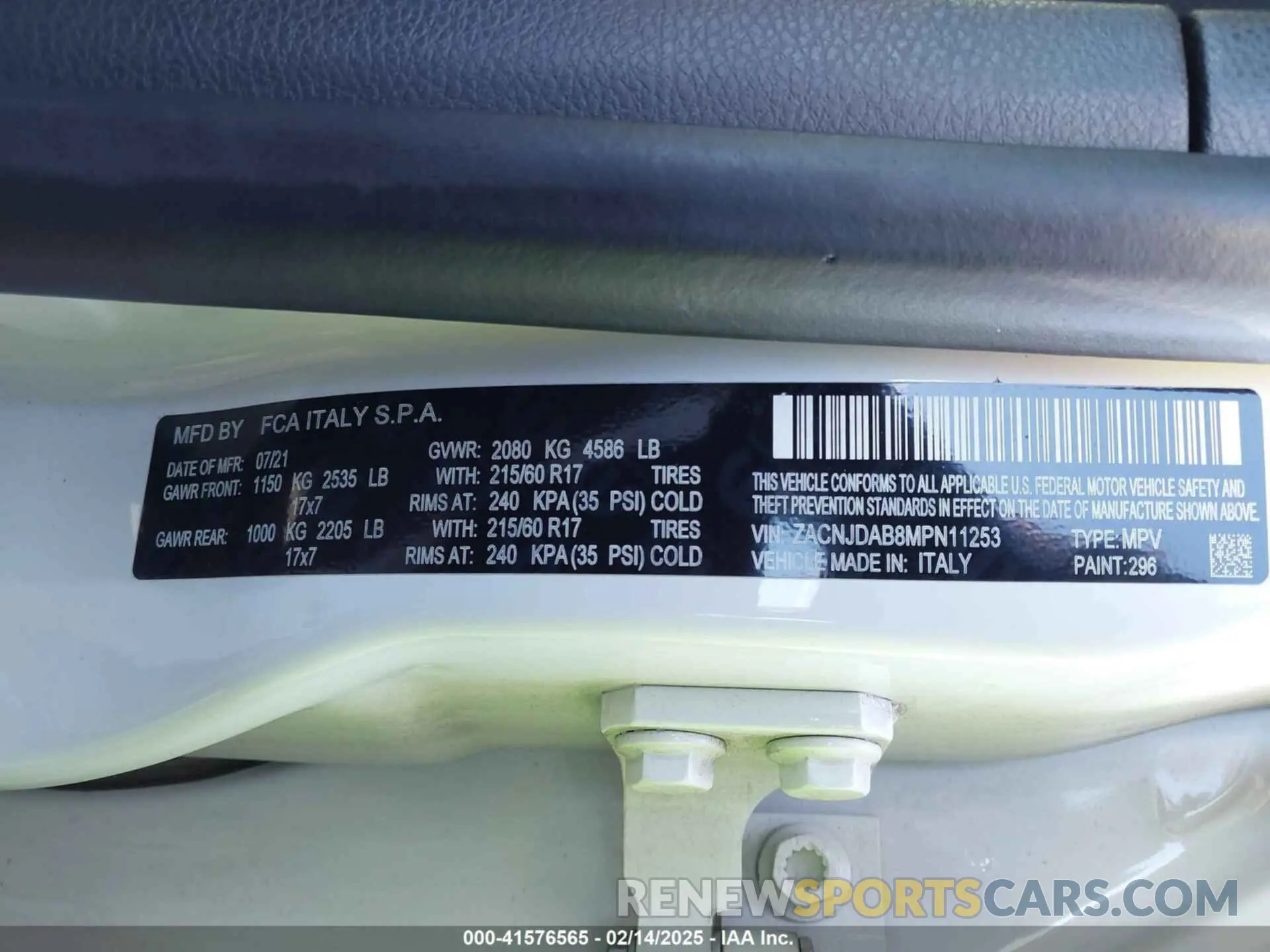 9 fotografías del automóvil dañado ZACNJDAB8MPN11253 JEEP RENEGADE 2021