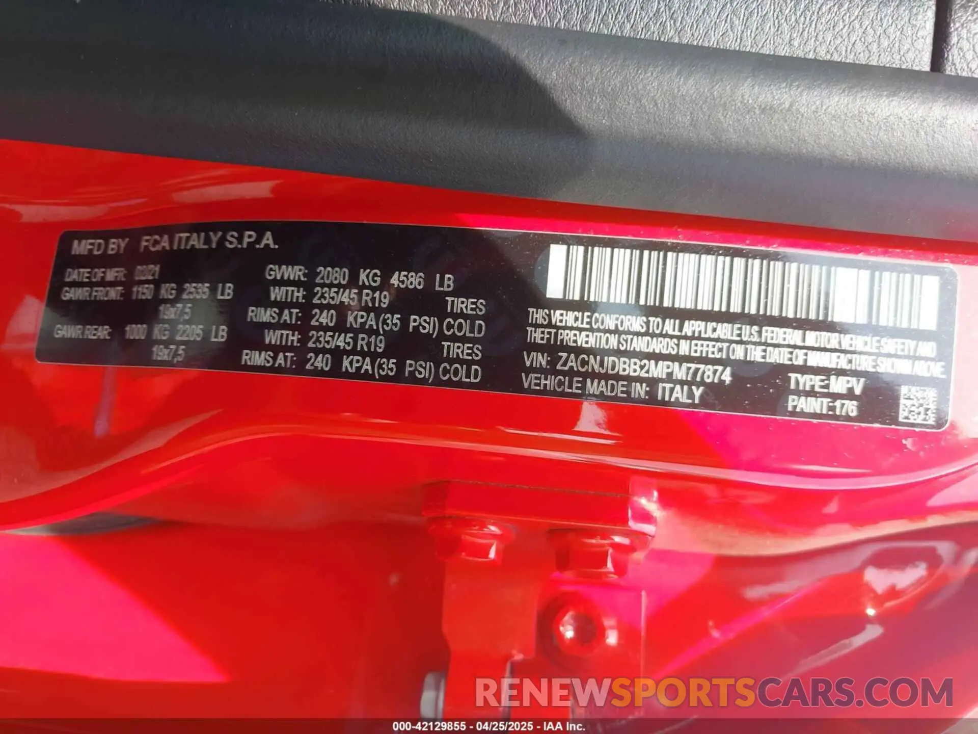 9 fotografías del automóvil dañado ZACNJDBB2MPM77874 JEEP RENEGADE 2021