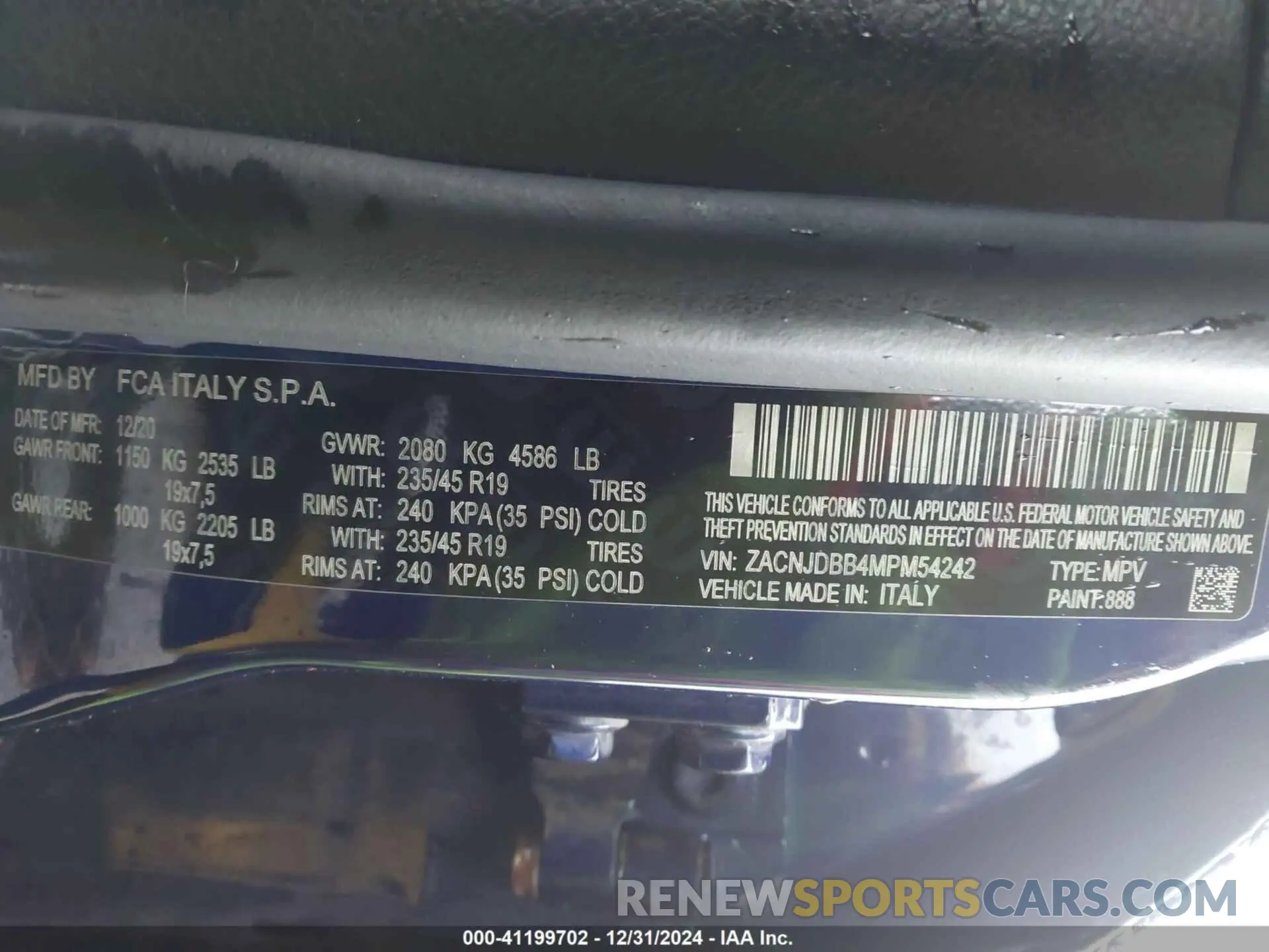 9 fotografías del automóvil dañado ZACNJDBB4MPM54242 JEEP RENEGADE 2021