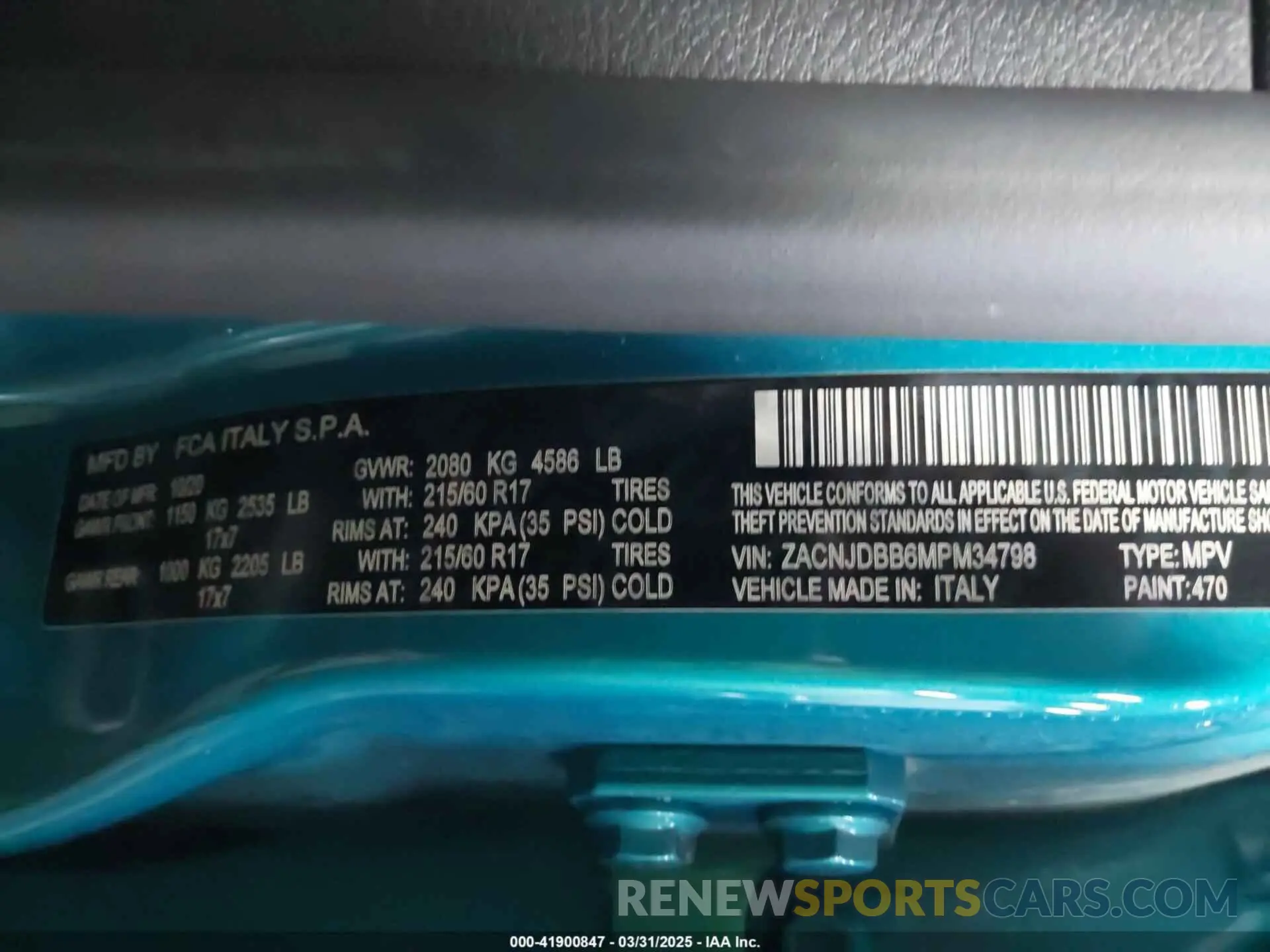 9 fotografías del automóvil dañado ZACNJDBB6MPM34798 JEEP RENEGADE 2021