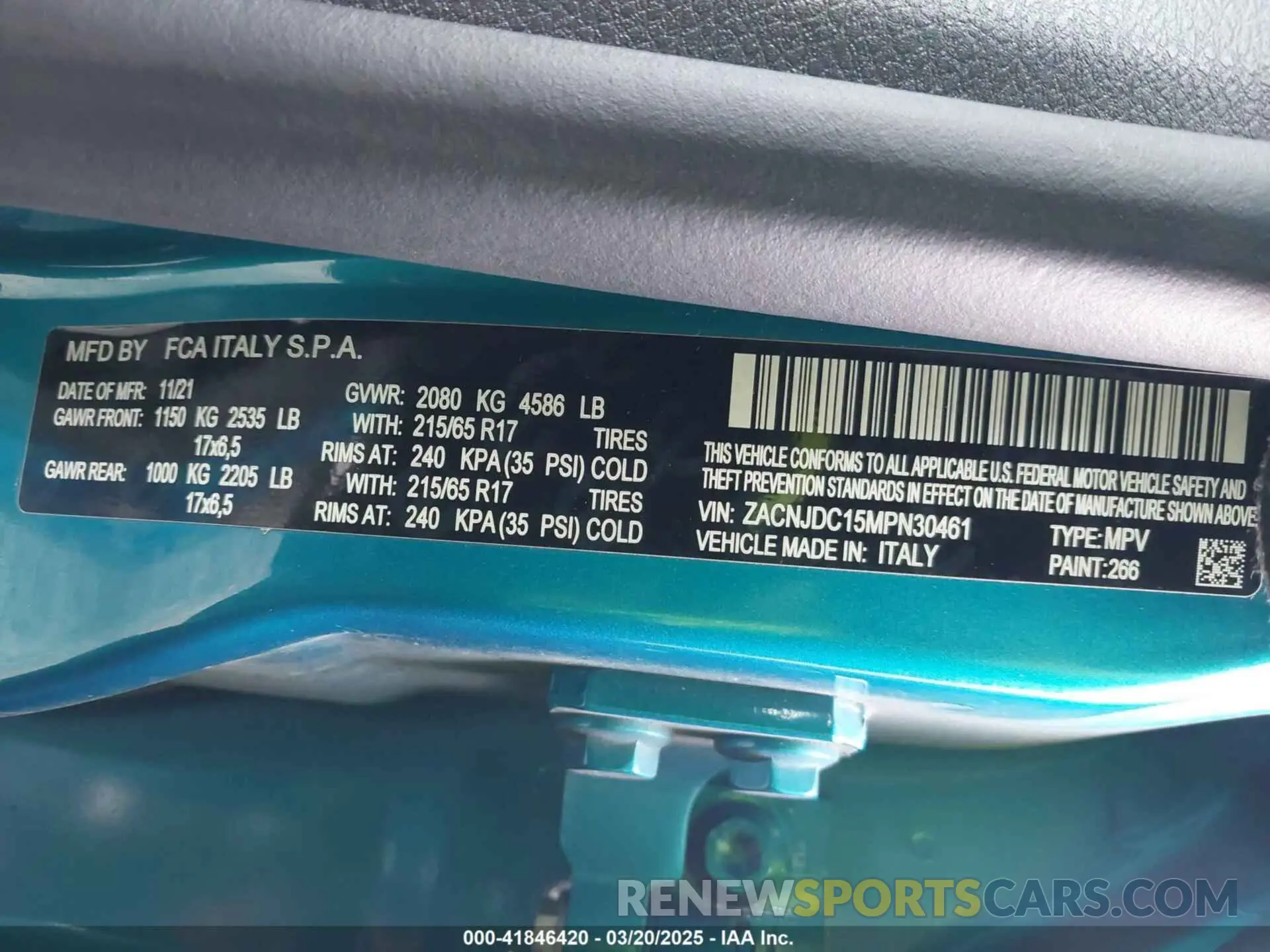 9 fotografías del automóvil dañado ZACNJDC15MPN30461 JEEP RENEGADE 2021