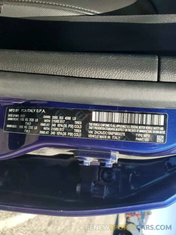 13 fotografías del automóvil dañado ZACNJDC18MPM69378 JEEP RENEGADE 2021