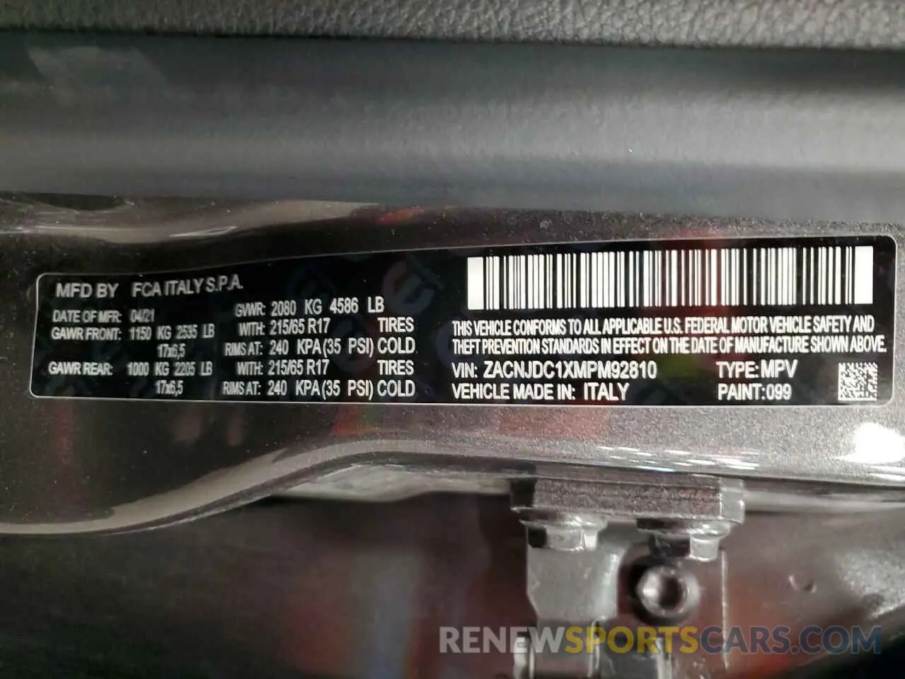 14 fotografías del automóvil dañado ZACNJDC1XMPM92810 JEEP RENEGADE 2021