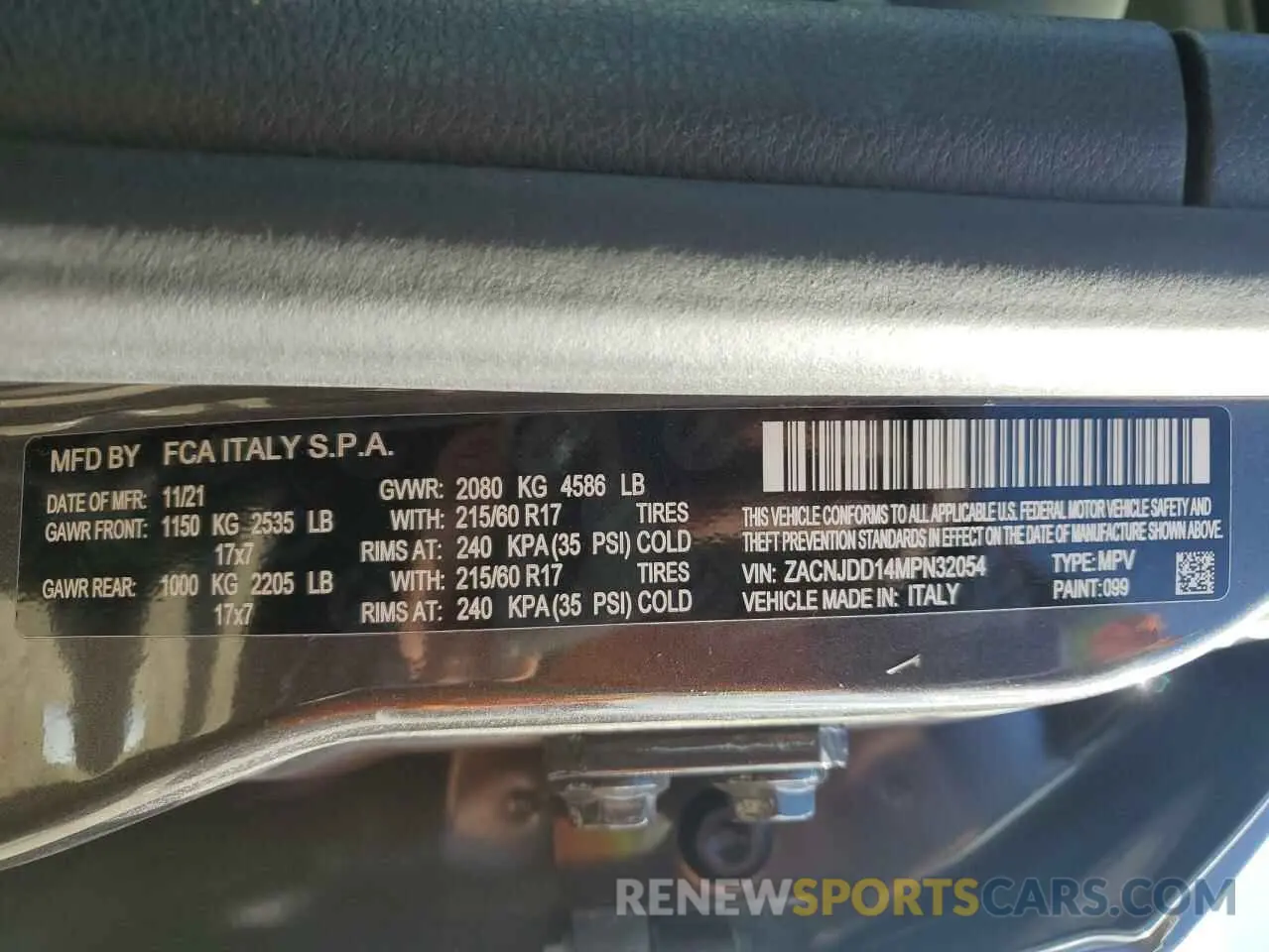12 fotografías del automóvil dañado ZACNJDD14MPN32054 JEEP RENEGADE 2021