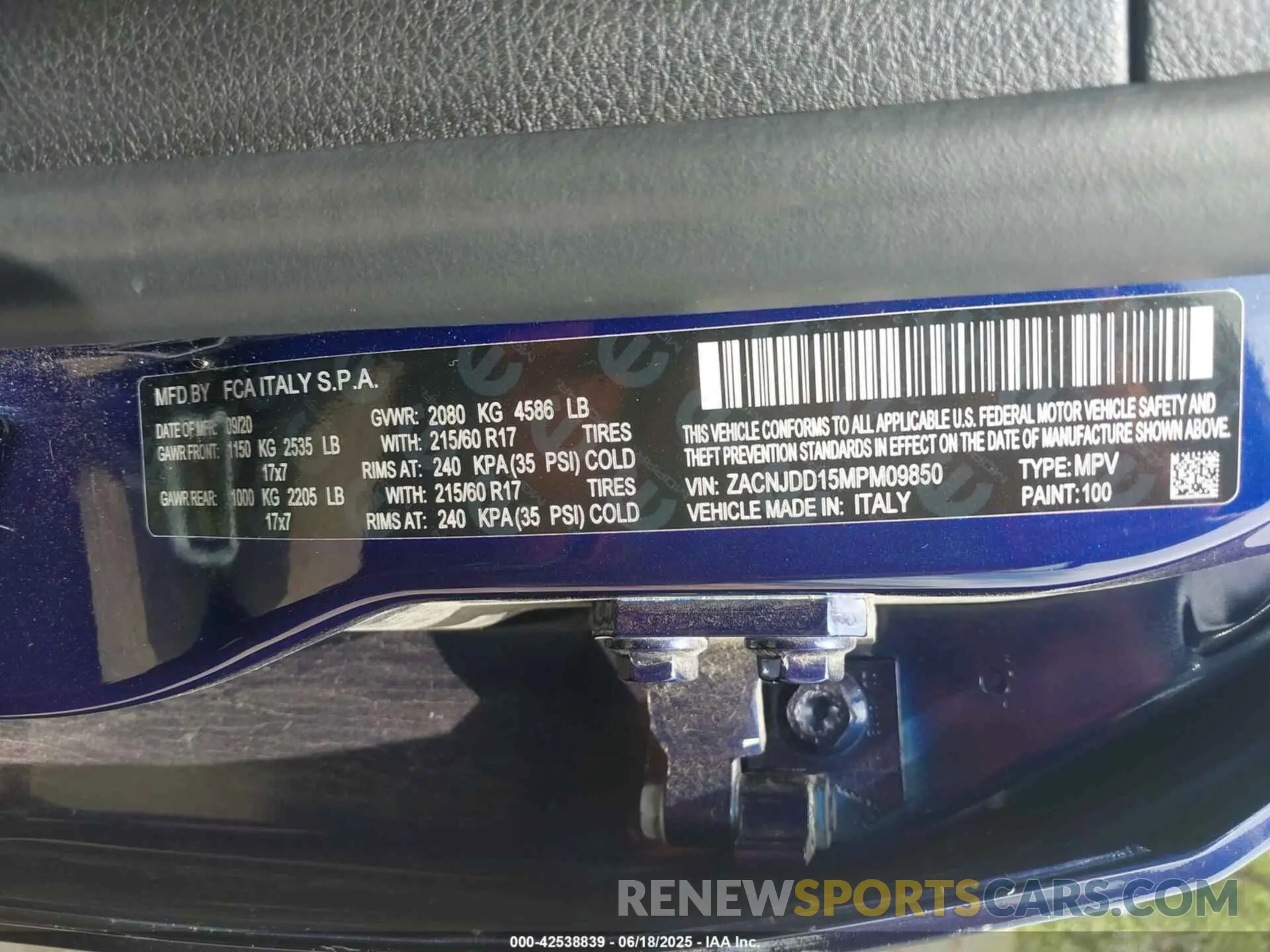 9 fotografías del automóvil dañado ZACNJDD15MPM09850 JEEP RENEGADE 2021