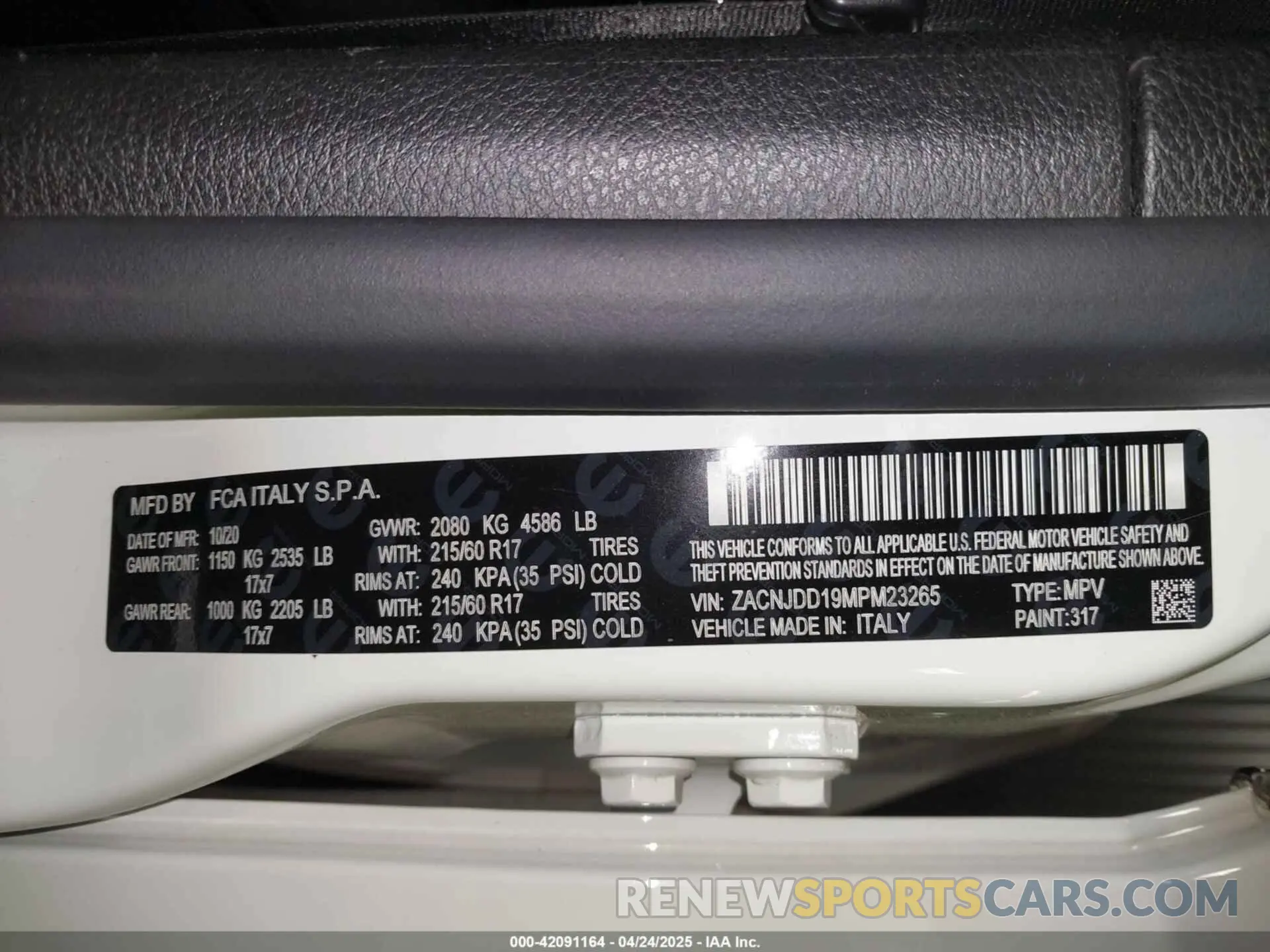 9 fotografías del automóvil dañado ZACNJDD19MPM23265 JEEP RENEGADE 2021