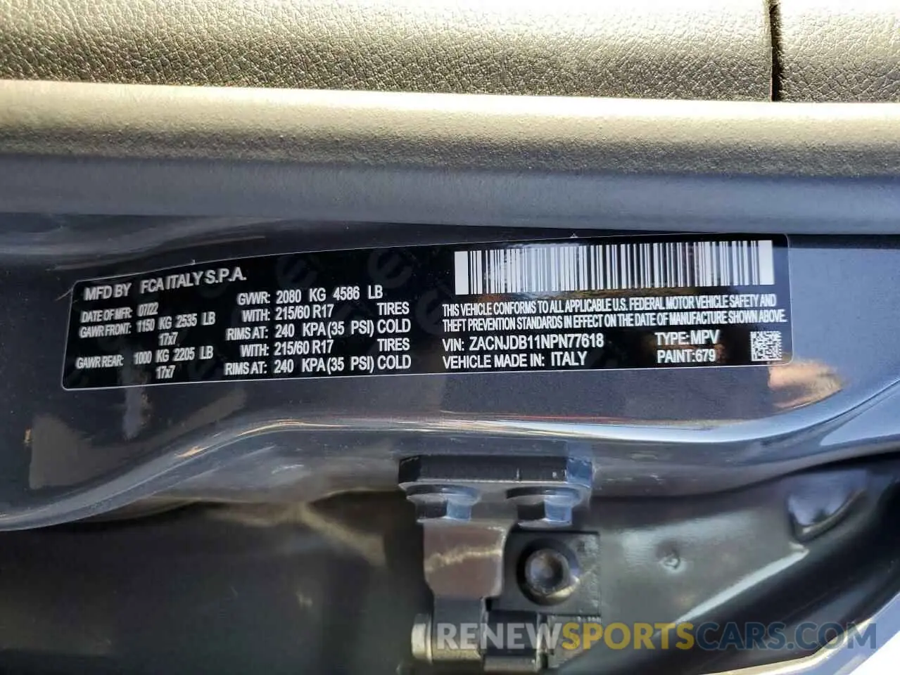 14 fotografías del automóvil dañado ZACNJDB11NPN77618 JEEP RENEGADE 2022