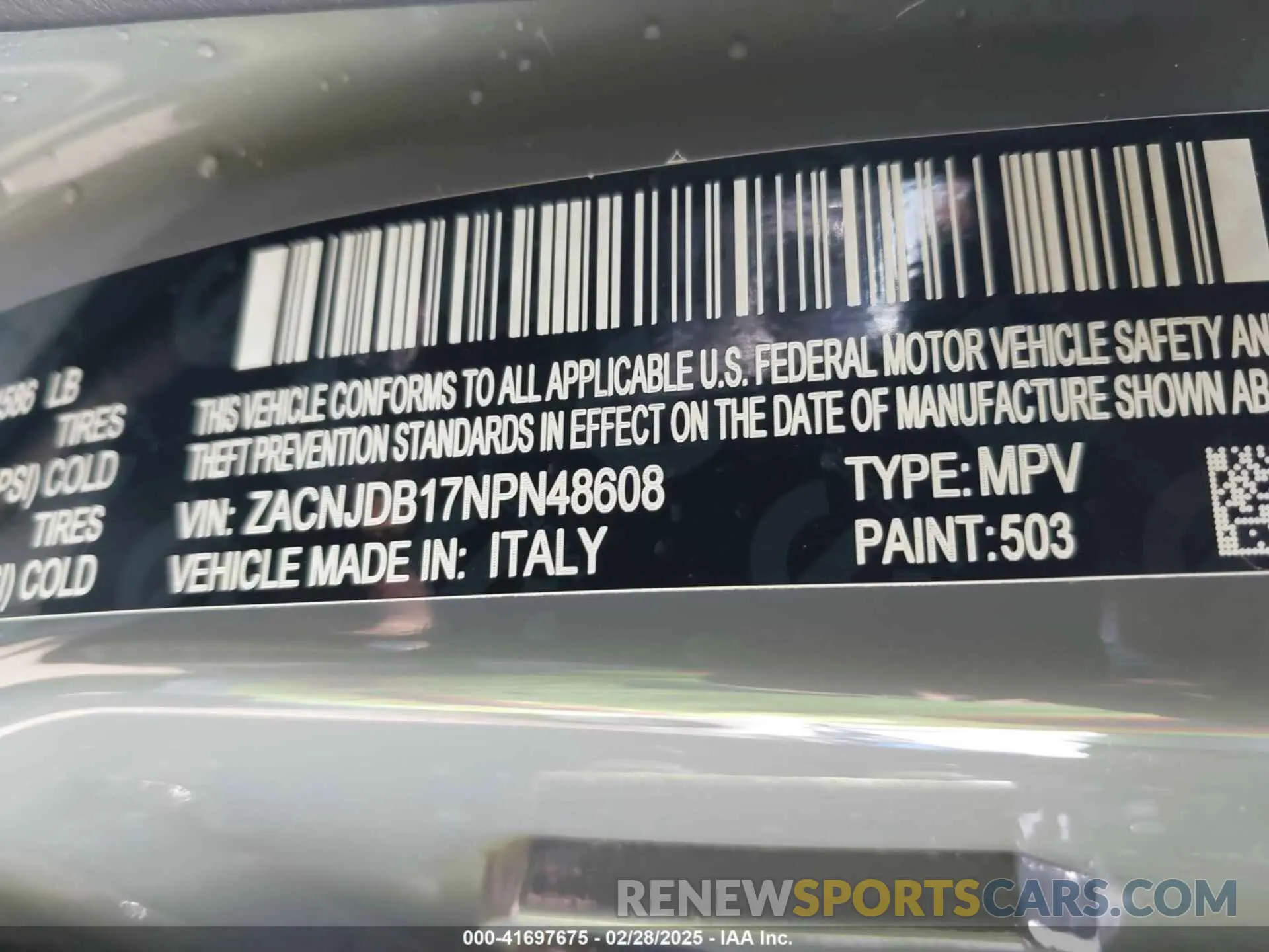 9 fotografías del automóvil dañado ZACNJDB17NPN48608 JEEP RENEGADE 2022