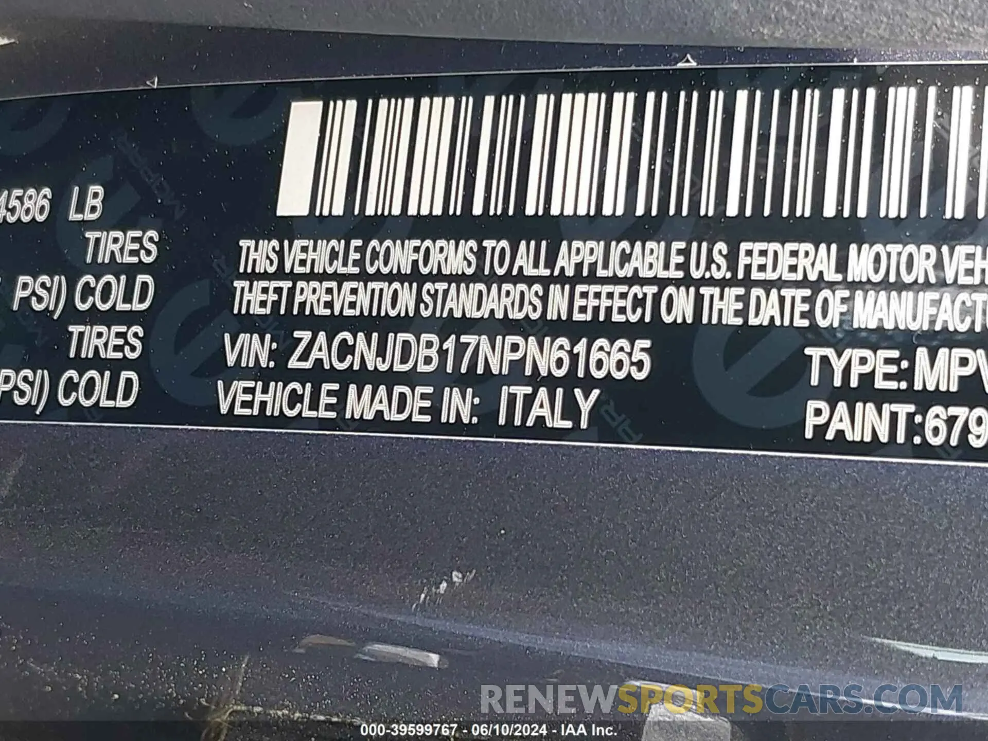 9 fotografías del automóvil dañado ZACNJDB17NPN61665 JEEP RENEGADE 2022