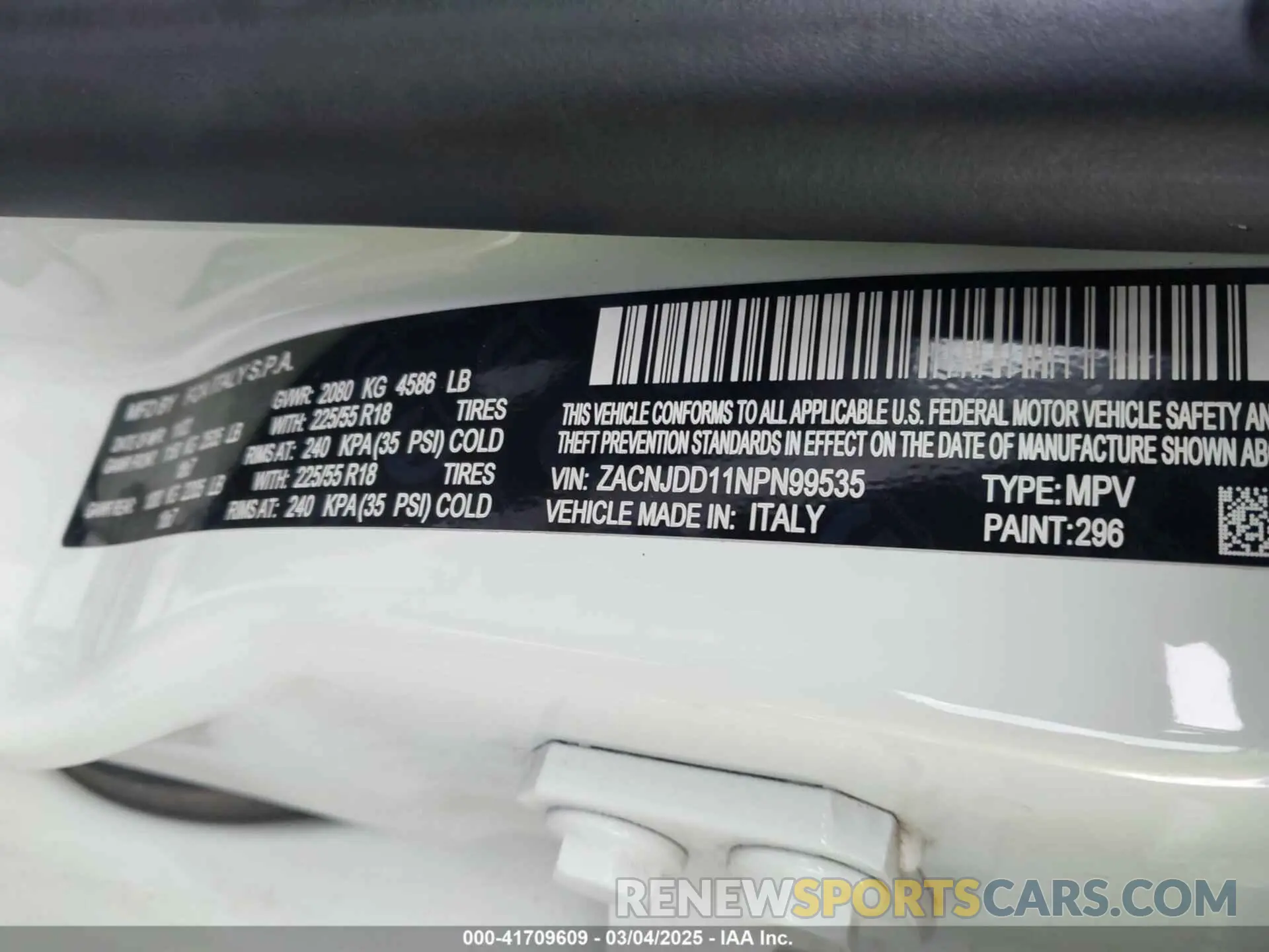 9 fotografías del automóvil dañado ZACNJDD11NPN99535 JEEP RENEGADE 2022