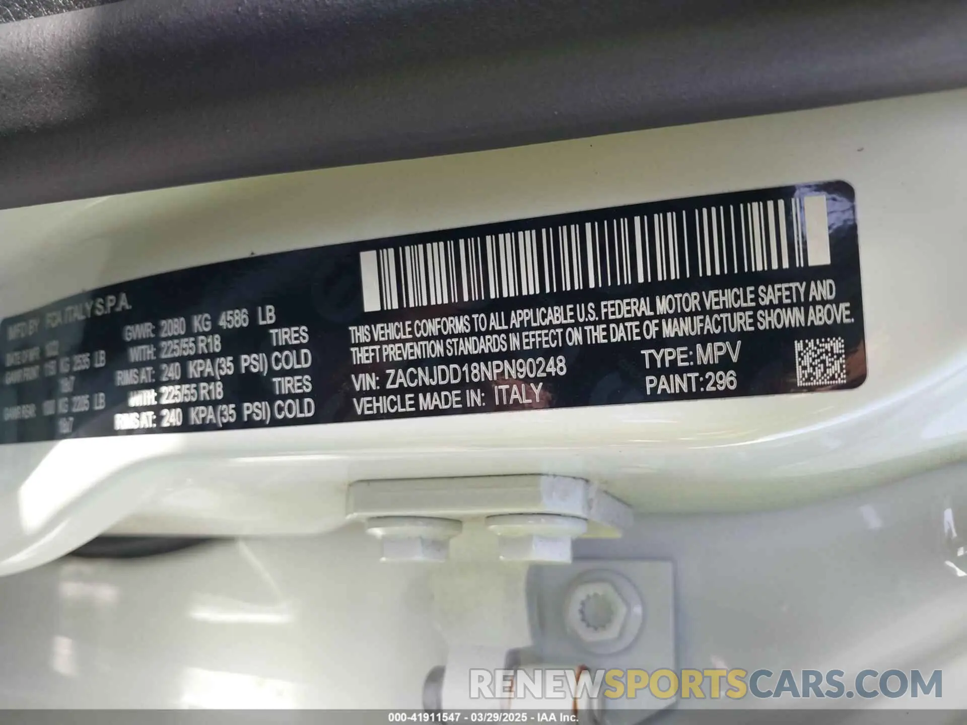 9 fotografías del automóvil dañado ZACNJDD18NPN90248 JEEP RENEGADE 2022