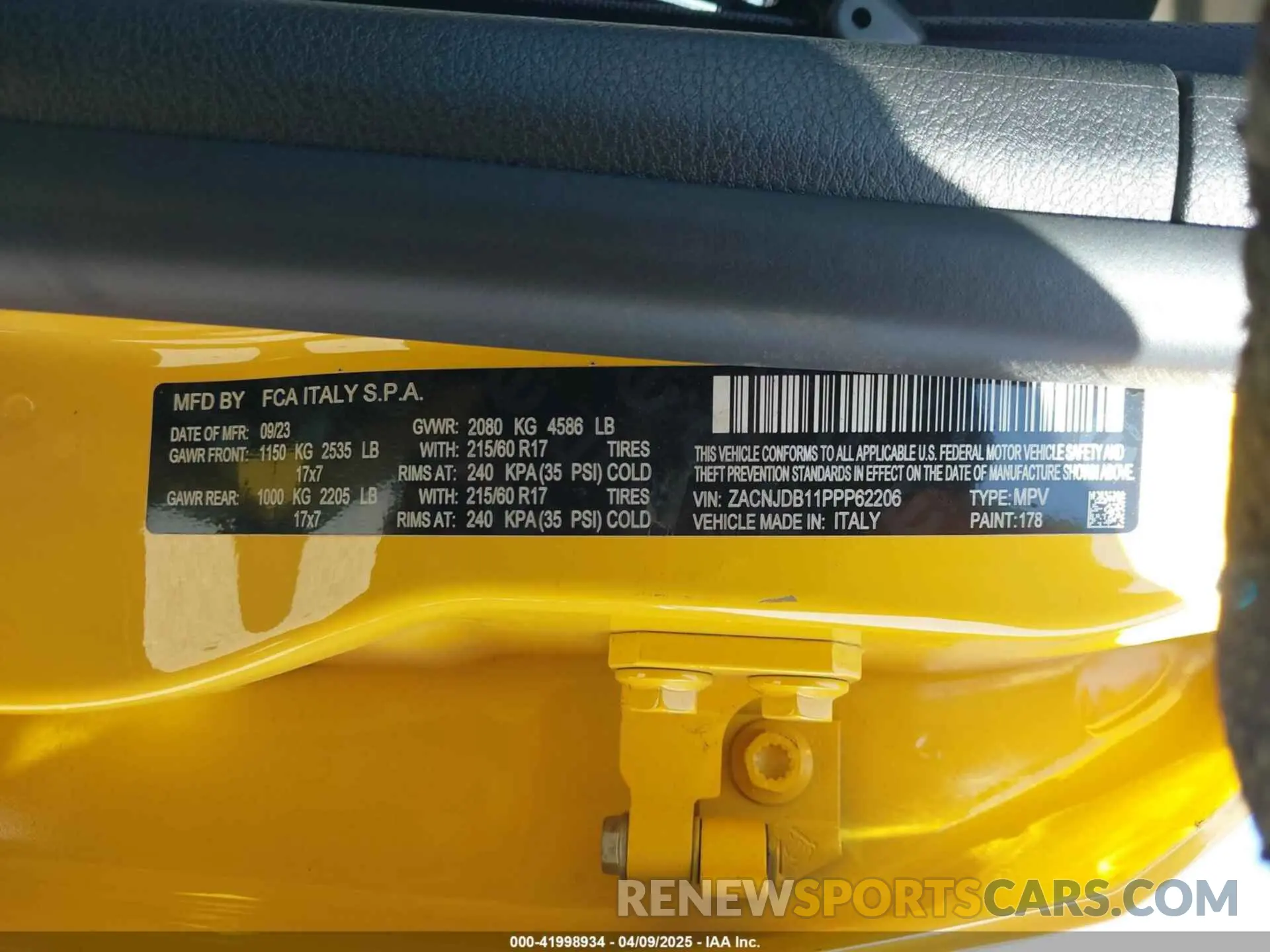9 fotografías del automóvil dañado ZACNJDB11PPP62206 JEEP RENEGADE 2023