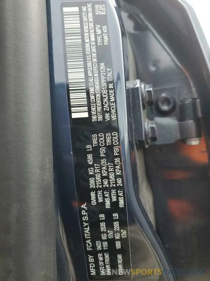 13 fotografías del automóvil dañado ZACNJDB13PPP31264 JEEP RENEGADE 2023