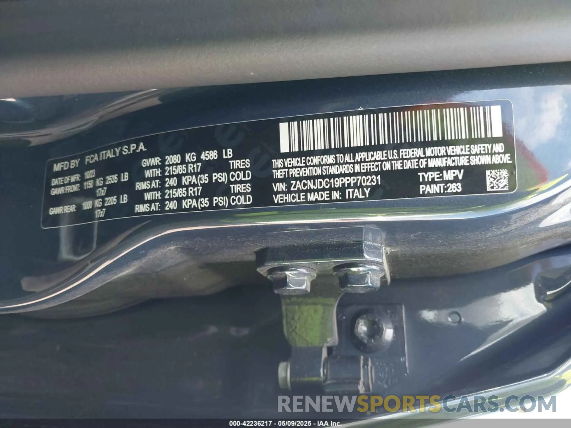 9 fotografías del automóvil dañado ZACNJDC19PPP70231 JEEP RENEGADE 2023