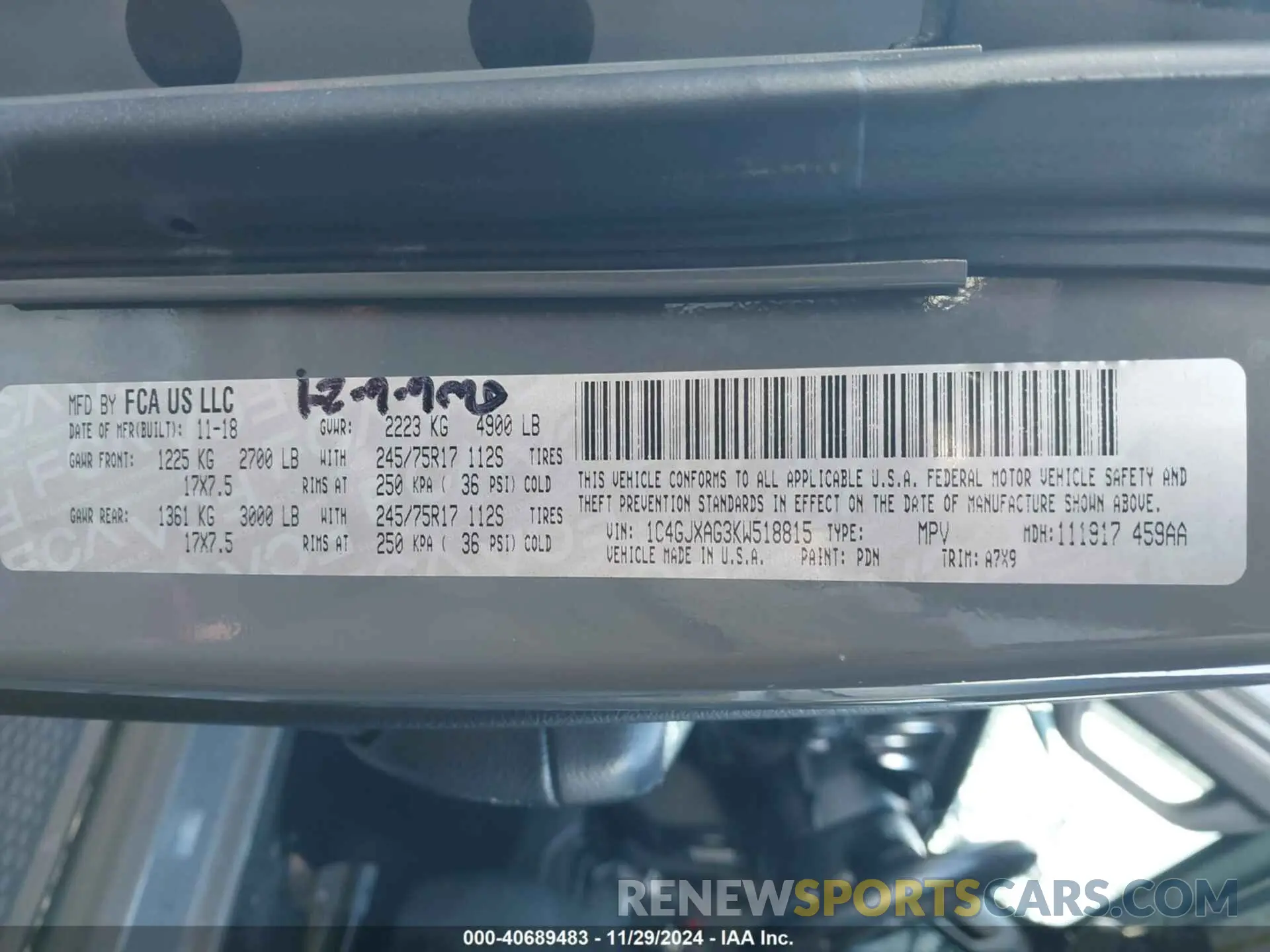 9 fotografías del automóvil dañado 1C4GJXAG3KW518815 JEEP WRANGLER 2019
