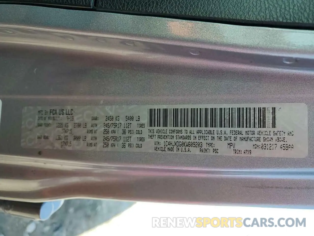 12 fotografías del automóvil dañado 1C4HJXDG0KW609203 JEEP WRANGLER 2019