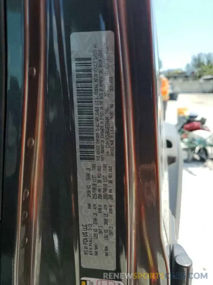 12 fotografías del automóvil dañado 1C4HJXDG6KW650404 JEEP WRANGLER 2019