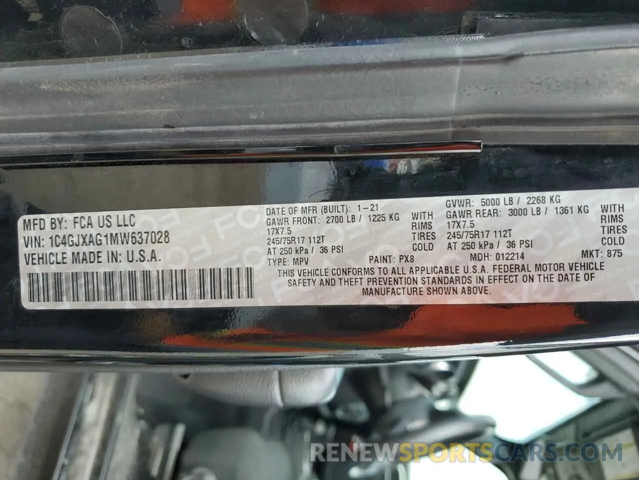 12 fotografías del automóvil dañado 1C4GJXAG1MW637028 JEEP WRANGLER 2021