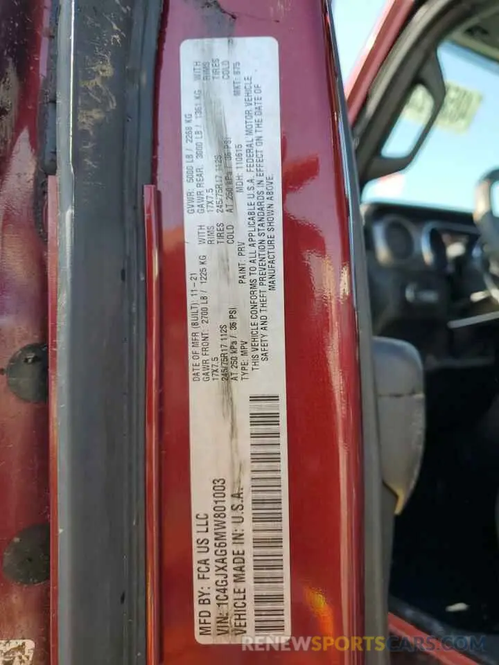 14 fotografías del automóvil dañado 1C4GJXAG6MW801003 JEEP WRANGLER 2021