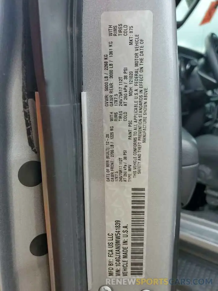 12 fotografías del automóvil dañado 1C4GJXAN9MW541839 JEEP WRANGLER 2021