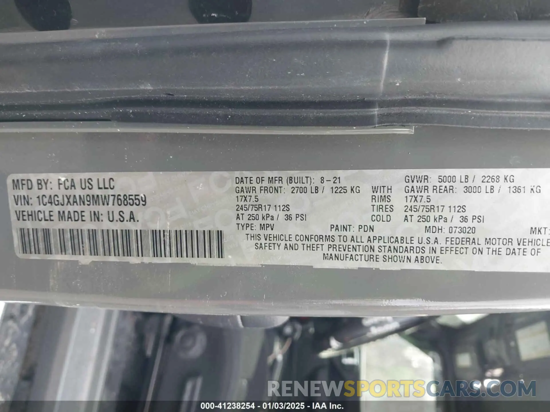 9 fotografías del automóvil dañado 1C4GJXAN9MW768559 JEEP WRANGLER 2021