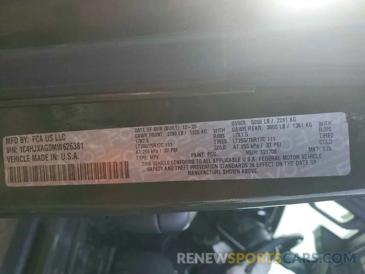 12 fotografías del automóvil dañado 1C4HJXAG0MW626381 JEEP WRANGLER 2021