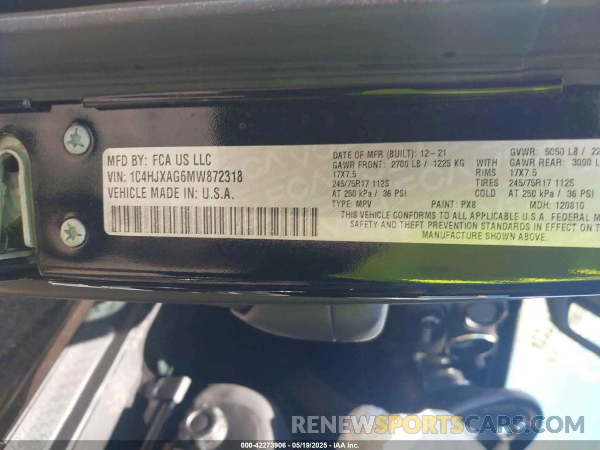 9 fotografías del automóvil dañado 1C4HJXAG6MW872318 JEEP WRANGLER 2021
