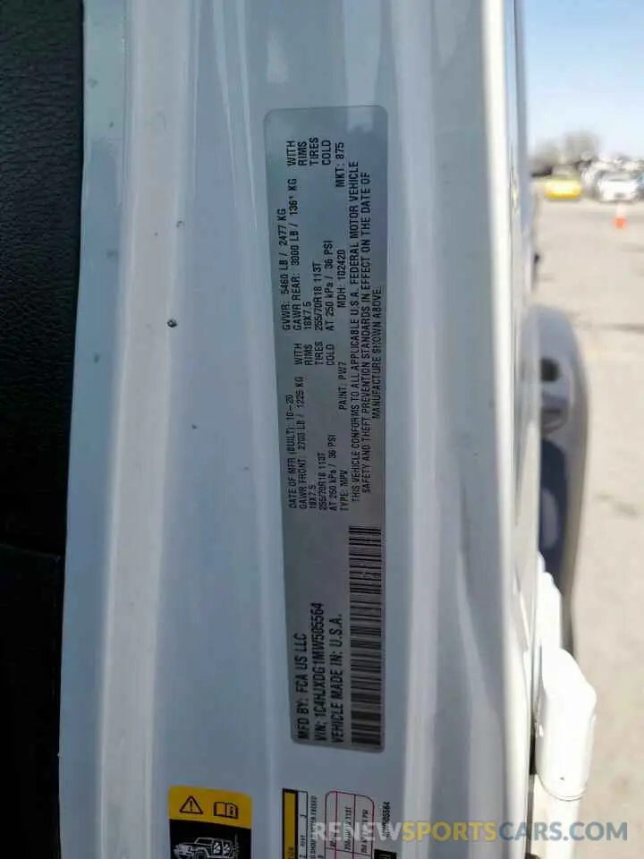 12 fotografías del automóvil dañado 1C4HJXDG1MW505564 JEEP WRANGLER 2021