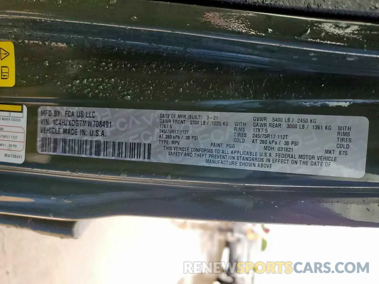 13 fotografías del automóvil dañado 1C4HJXDG7MW708491 JEEP WRANGLER 2021