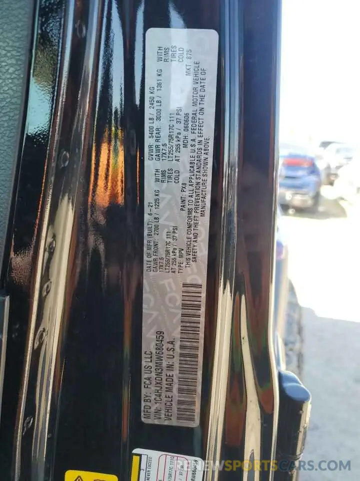13 fotografías del automóvil dañado 1C4HJXDN3MW680459 JEEP WRANGLER 2021