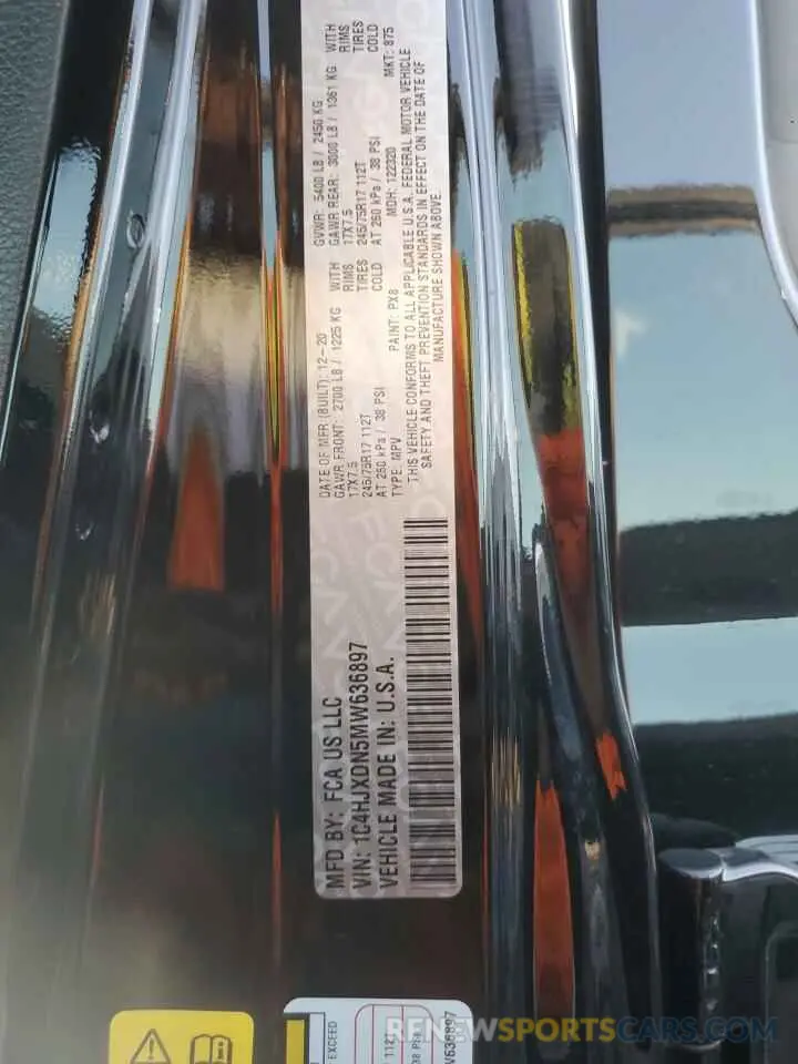 13 fotografías del automóvil dañado 1C4HJXDN5MW636897 JEEP WRANGLER 2021