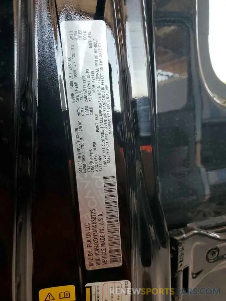 12 fotografías del automóvil dañado 1C4HJXDN8MW630723 JEEP WRANGLER 2021