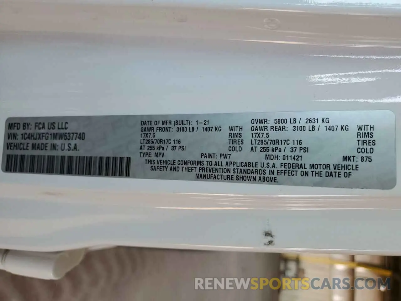 12 fotografías del automóvil dañado 1C4HJXFG1MW637740 JEEP WRANGLER 2021