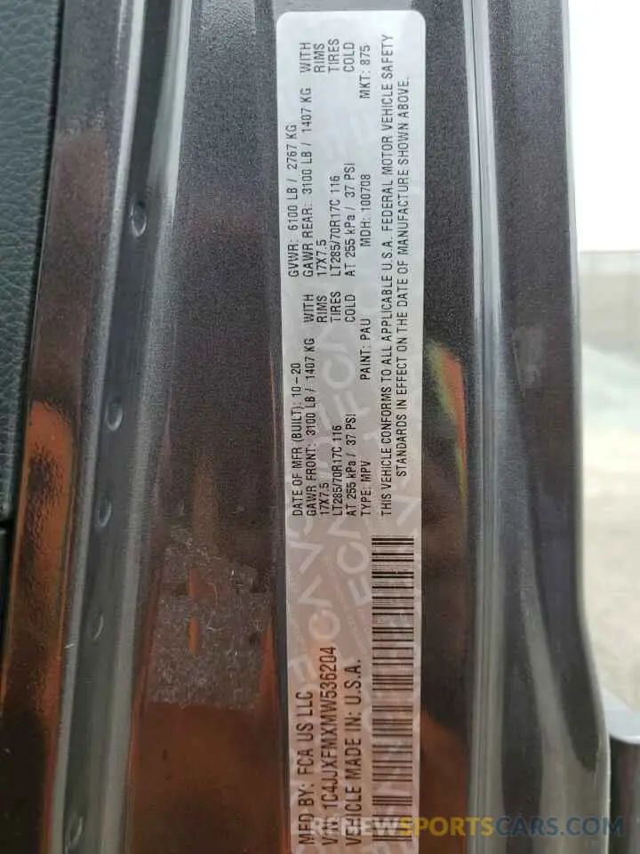 13 fotografías del automóvil dañado 1C4JJXFMXMW536204 JEEP WRANGLER 2021
