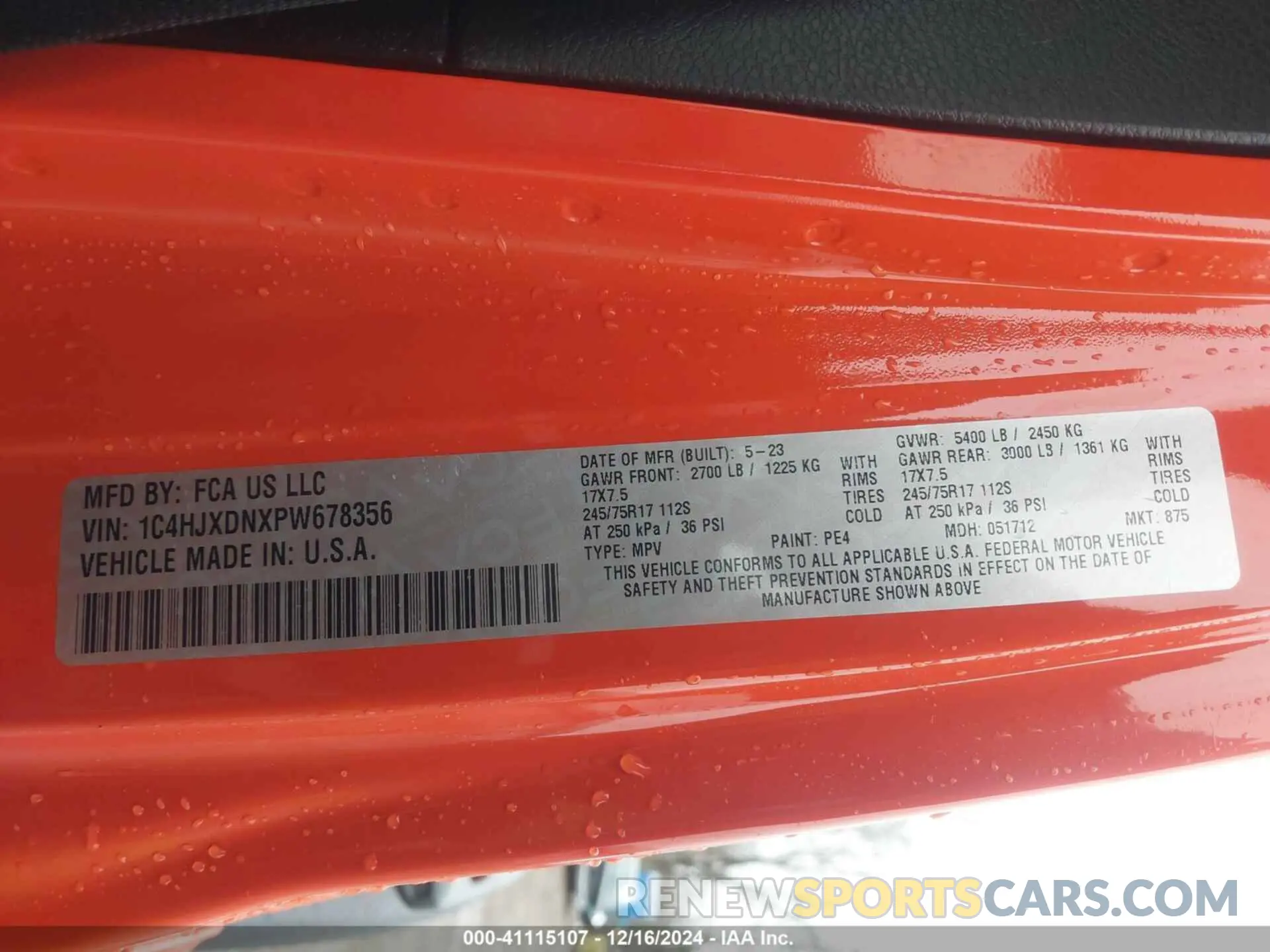 9 fotografías del automóvil dañado 1C4HJXDNXPW678356 JEEP WRANGLER 2023