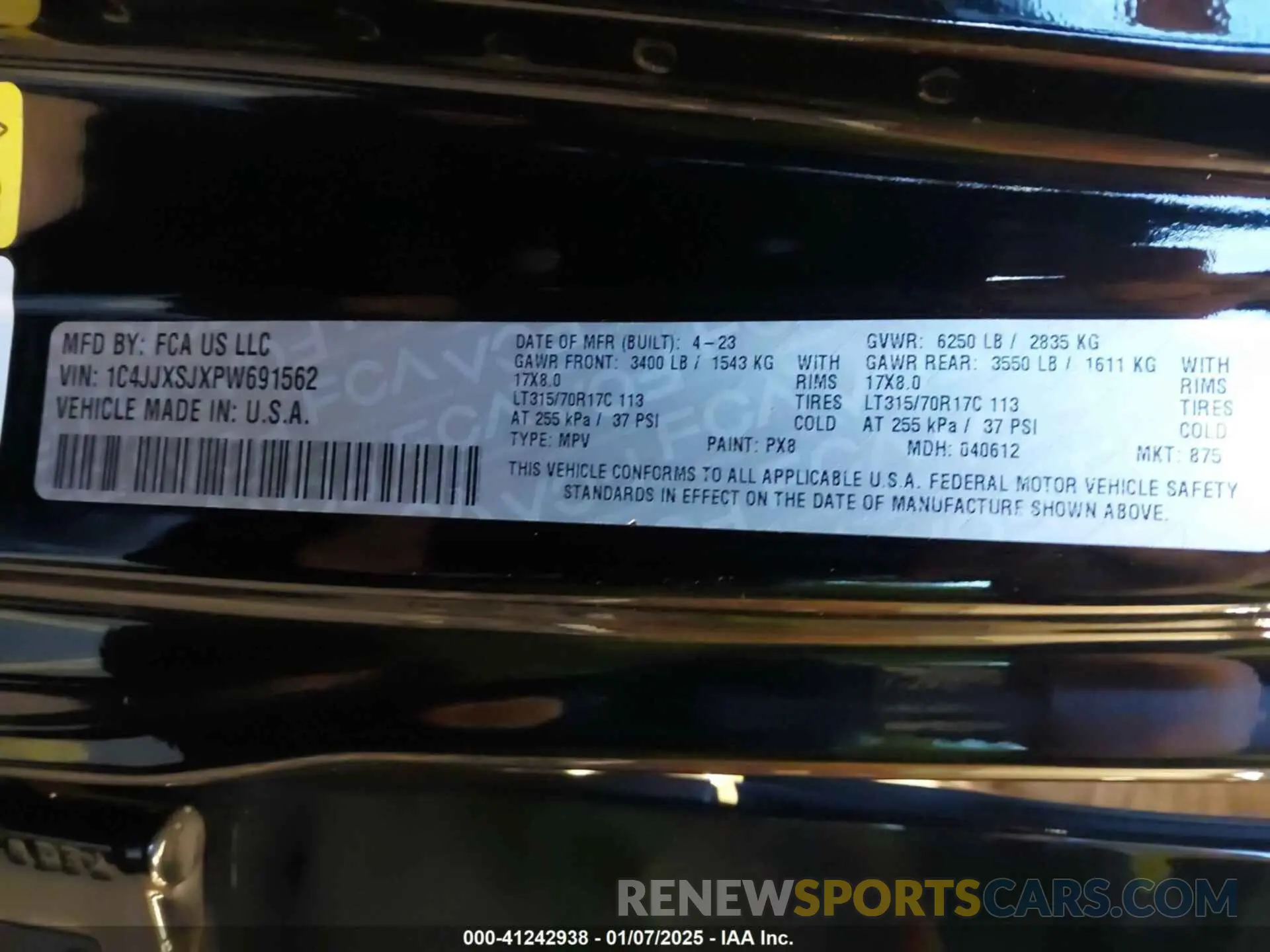 9 fotografías del automóvil dañado 1C4JJXSJXPW691562 JEEP WRANGLER 2023