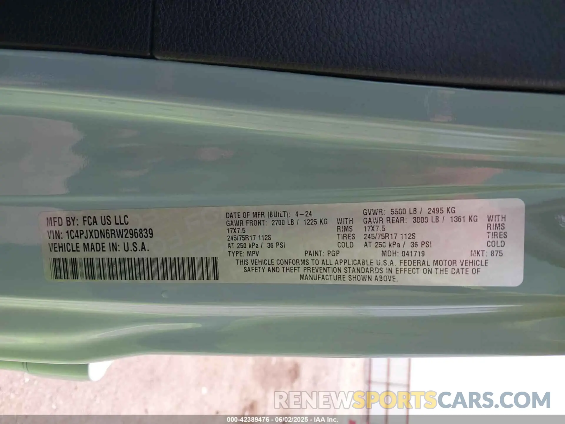 9 fotografías del automóvil dañado 1C4PJXDN6RW296839 JEEP WRANGLER 2024