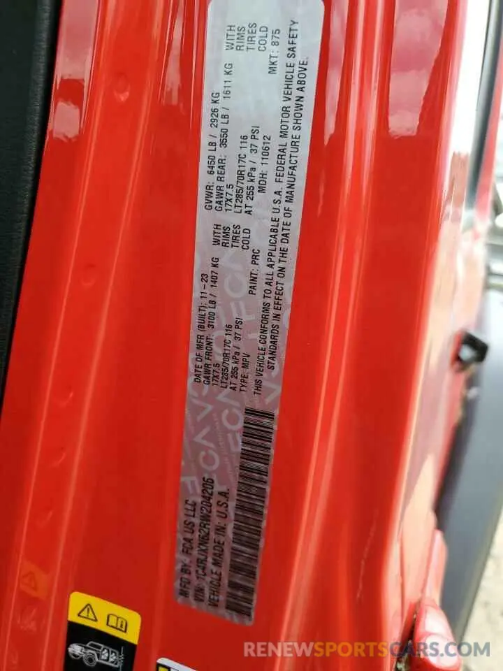 12 fotografías del automóvil dañado 1C4RJXN62RW204206 JEEP WRANGLER 2024