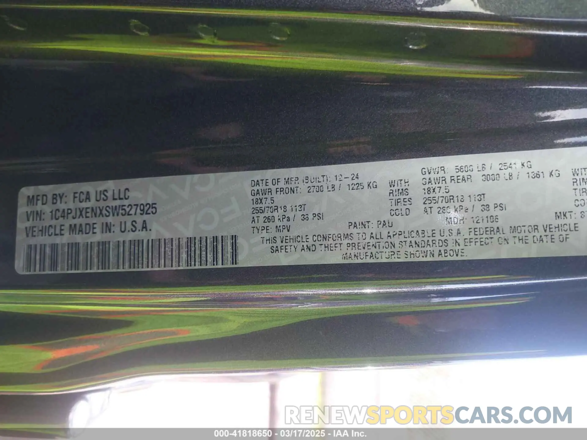 9 fotografías del automóvil dañado 1C4PJXENXSW527925 JEEP WRANGLER 2025