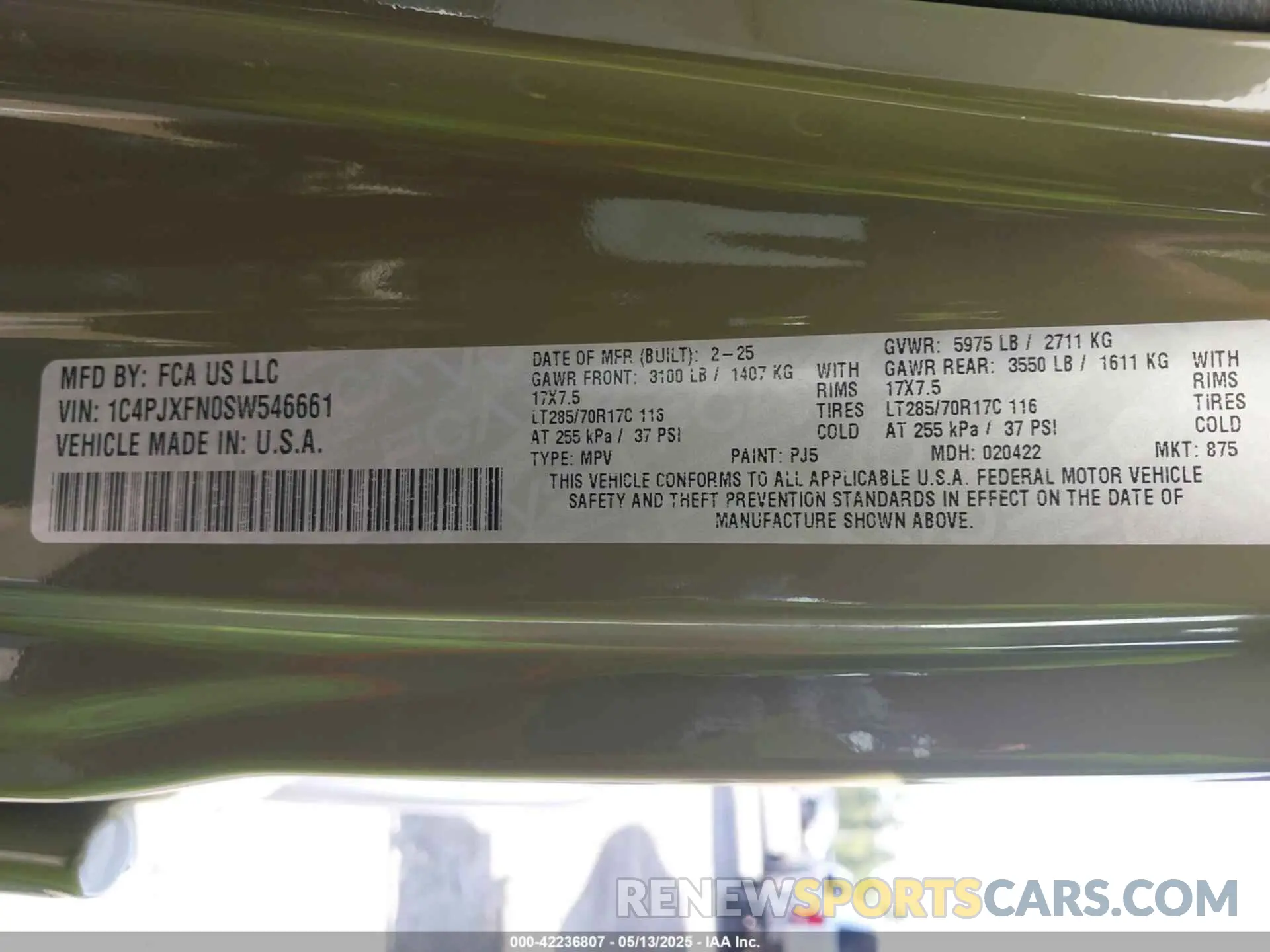 9 fotografías del automóvil dañado 1C4PJXFN0SW546661 JEEP WRANGLER 2025
