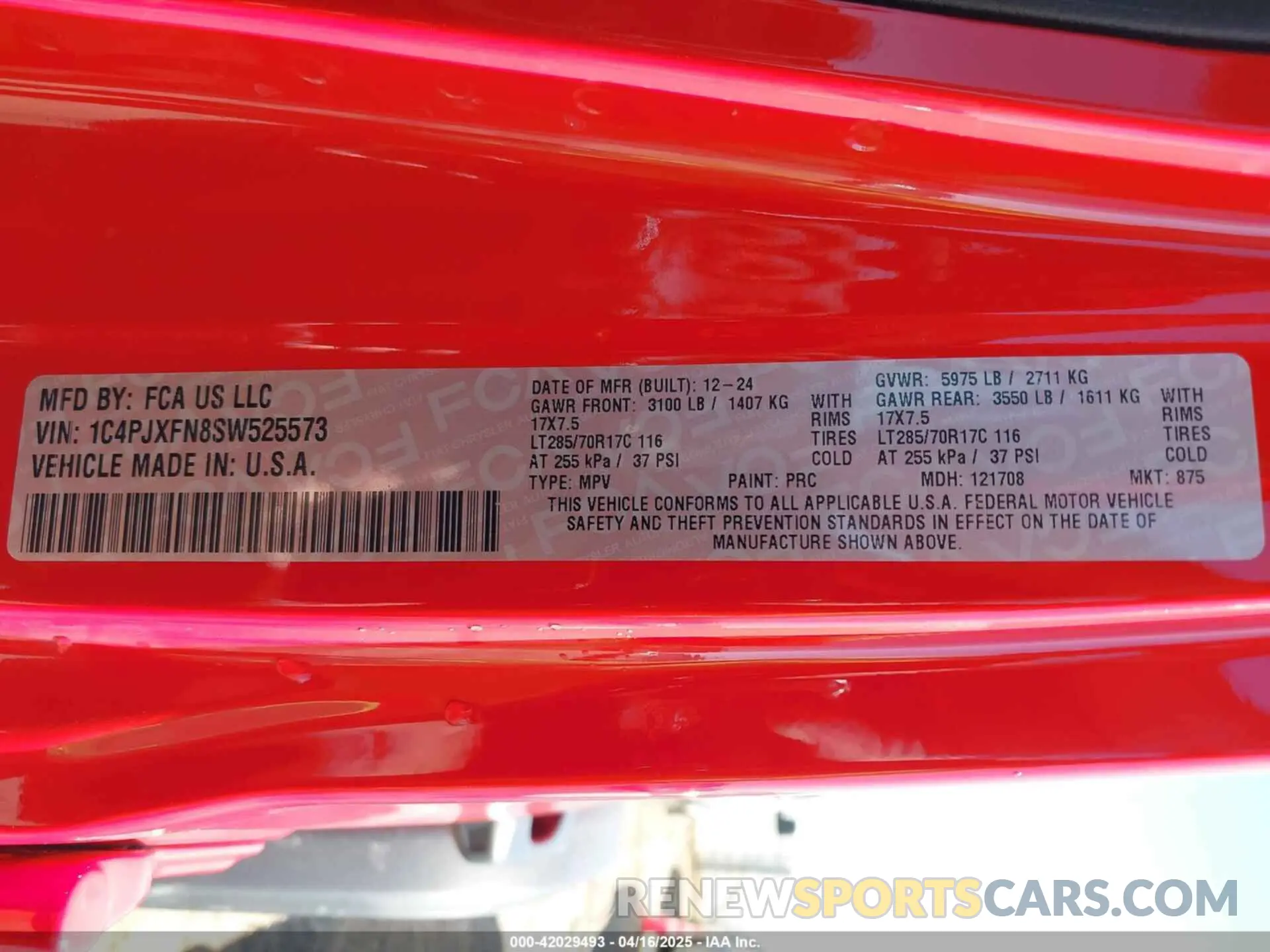 9 fotografías del automóvil dañado 1C4PJXFN8SW525573 JEEP WRANGLER 2025