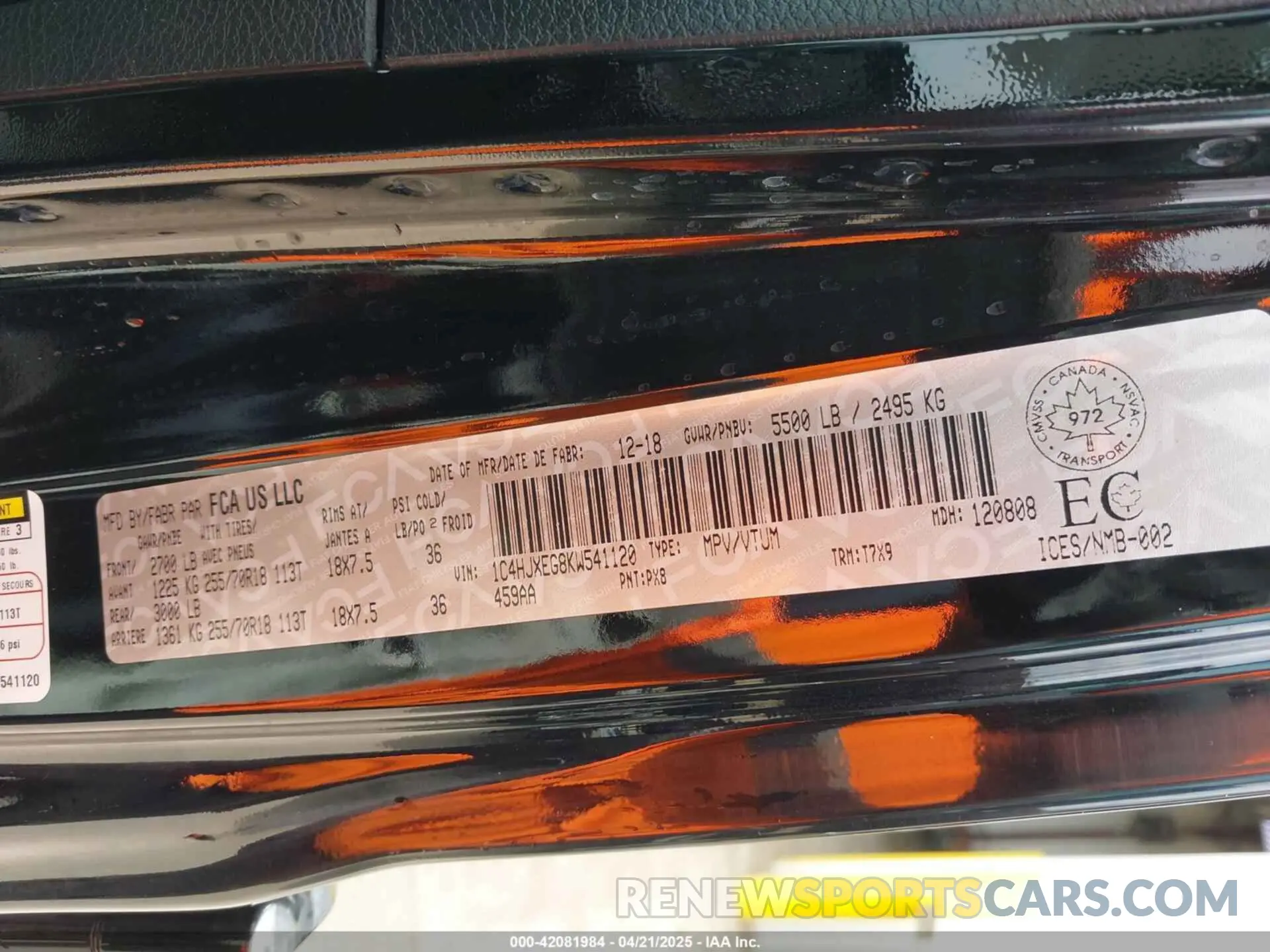 9 fotografías del automóvil dañado 1C4HJXEG8KW541120 JEEP WRANGLER UNLIMITED 2019