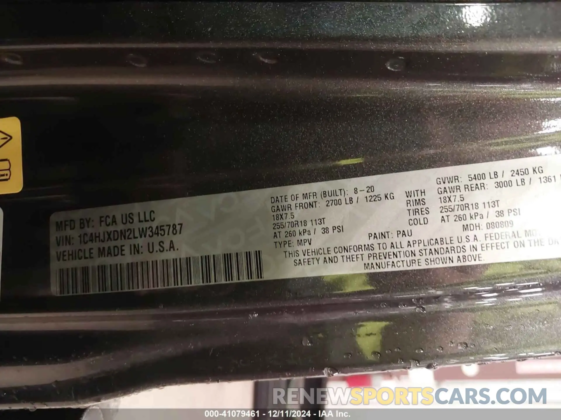 9 fotografías del automóvil dañado 1C4HJXDN2LW345787 JEEP WRANGLER UNLIMITED 2020