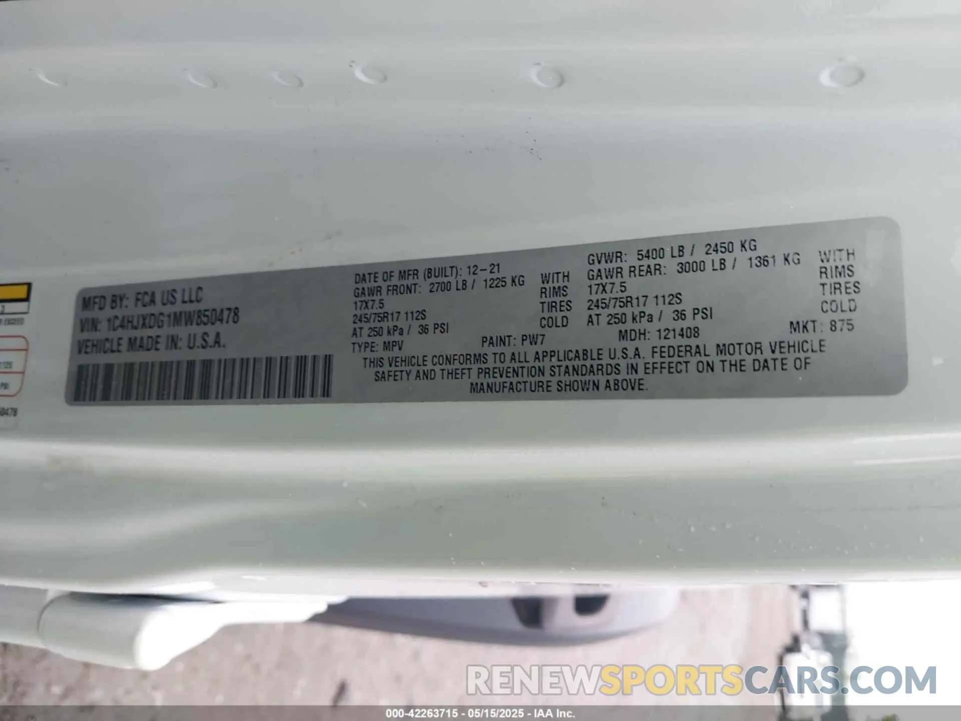 9 fotografías del automóvil dañado 1C4HJXDG1MW850478 JEEP WRANGLER UNLIMITED 2021