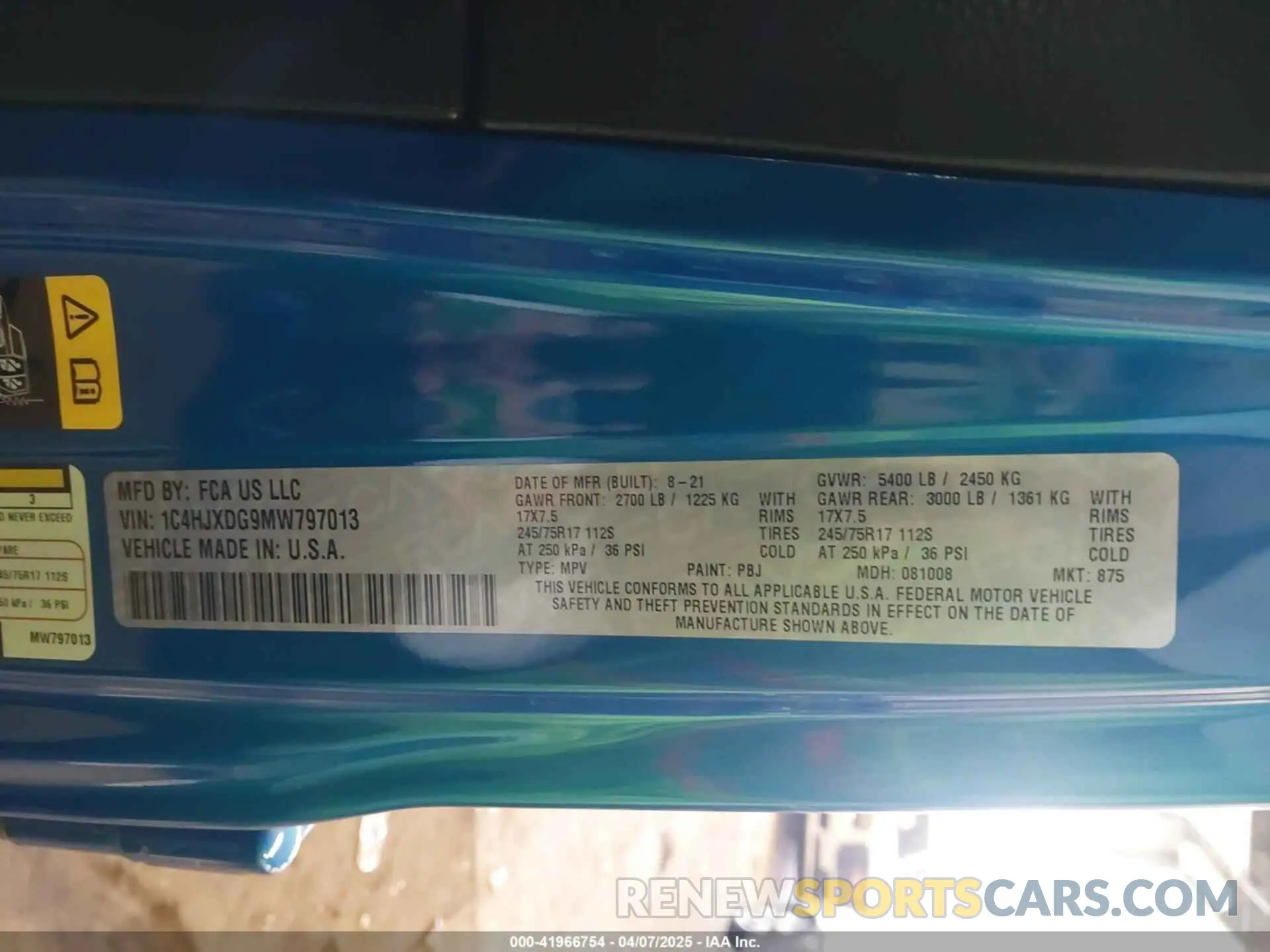 9 fotografías del automóvil dañado 1C4HJXDG9MW797013 JEEP WRANGLER UNLIMITED 2021