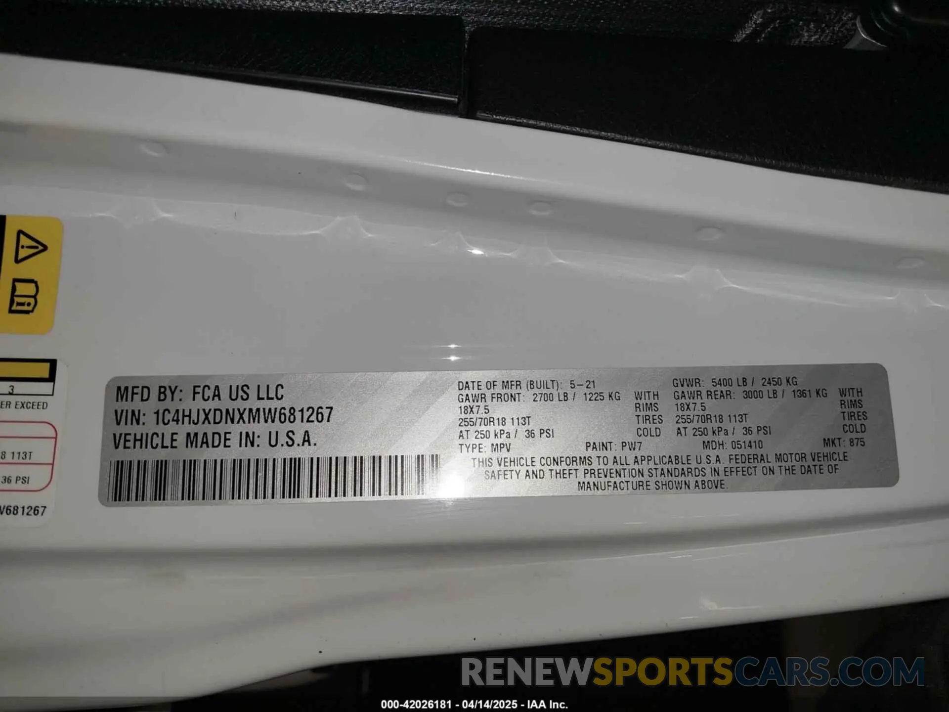 9 fotografías del automóvil dañado 1C4HJXDNXMW681267 JEEP WRANGLER UNLIMITED 2021